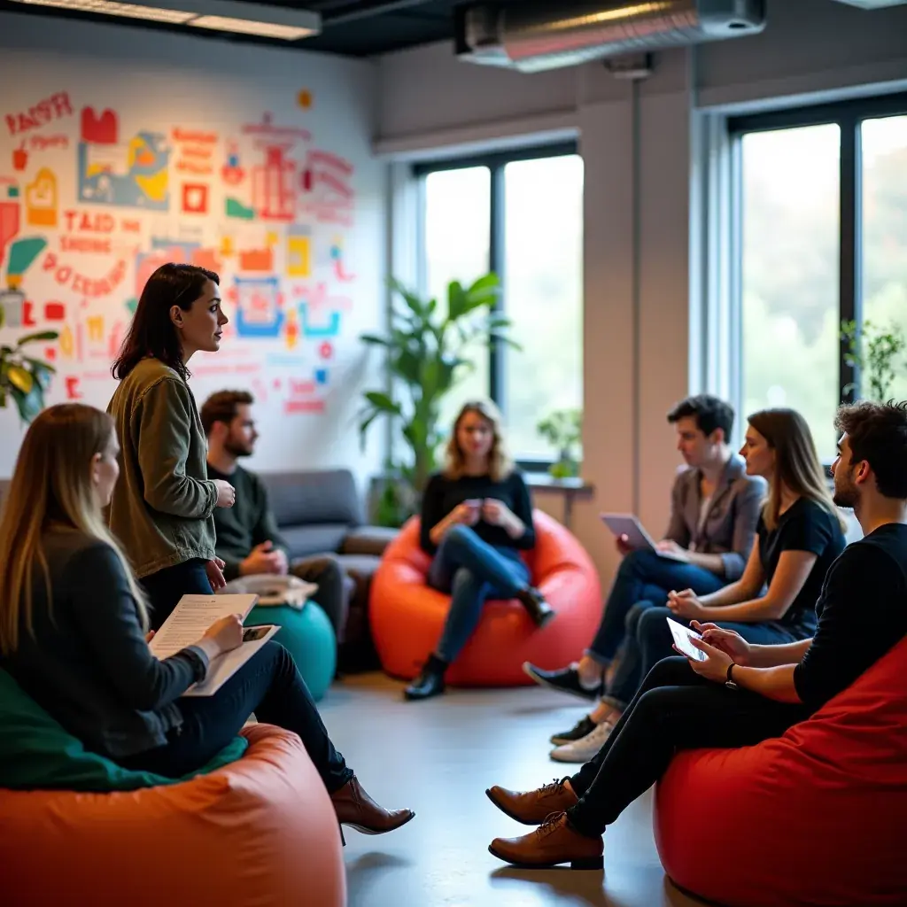 Réunion stratégique autour d'une table avec des documents et des graphiques