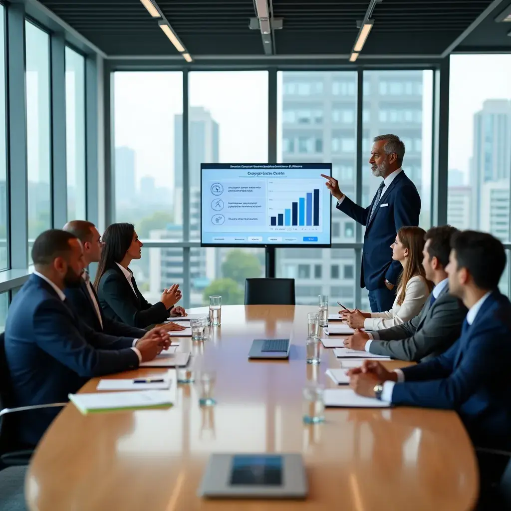 Consultant en affaires belge discutant de l'optimisation de la structure d'entreprise avec des clients.