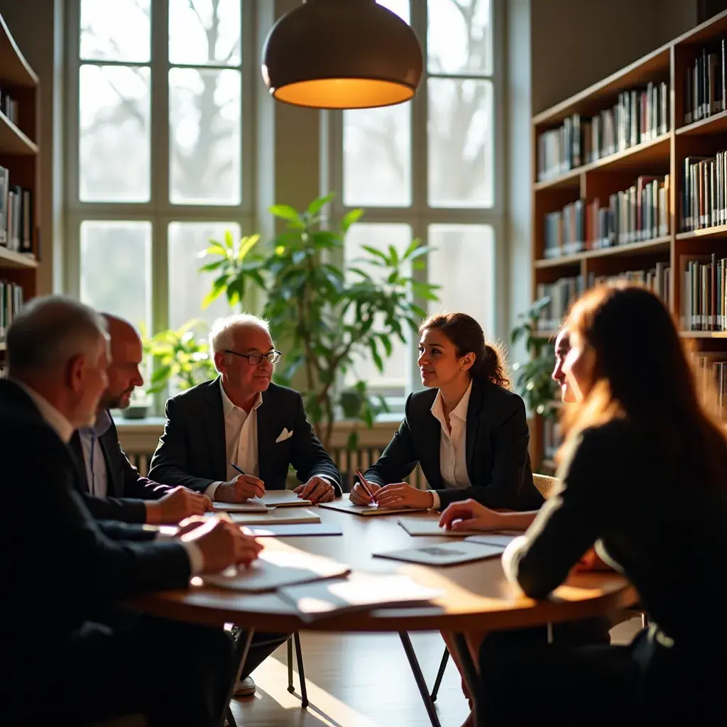 Logo d'une société de conseil belge sur fond professionnel