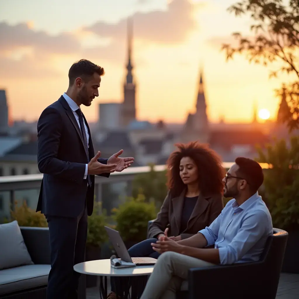 Conseiller en affaires discutant avec un client dans un bureau moderne